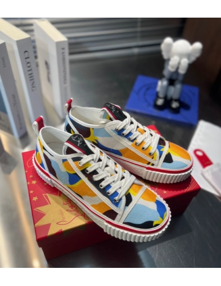 Fake Christian Louboutin Pedro Junior Sneakers Multicolor Fabric, Replica CL Shoes