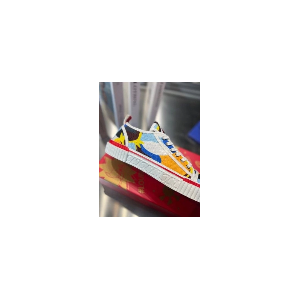 Fake Christian Louboutin Pedro Junior Sneakers Multicolor Fabric, Replica CL Shoes