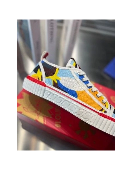 Fake Christian Louboutin Pedro Junior Sneakers Multicolor Fabric, Replica CL Shoes