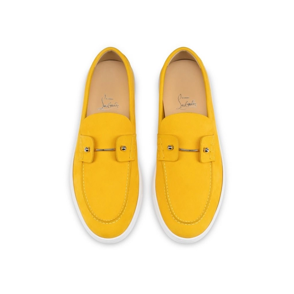 Knockoff Christian Louboutin Chambeliboat Boat Shoes Reversed Nubuck Leather Pollen