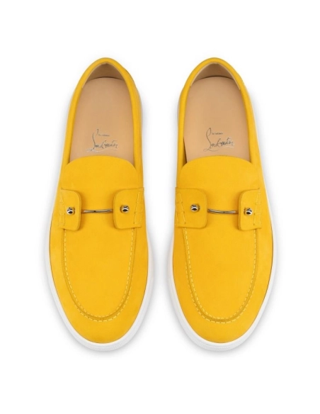 Knockoff Christian Louboutin Chambeliboat Boat Shoes Reversed Nubuck Leather Pollen