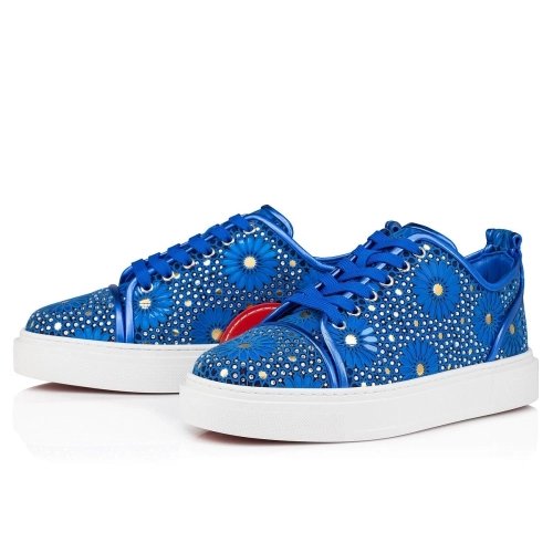 Knockoff Christian Louboutin Adolon Junior Sneakers Striking Embroidery And Strass Electric Blue