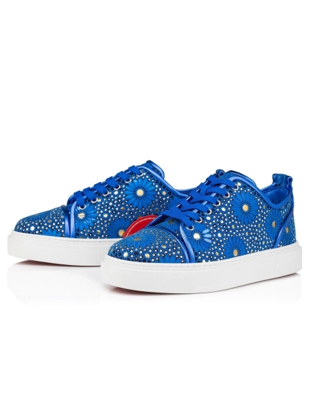 Knockoff Christian Louboutin Adolon Junior Sneakers Striking Embroidery And Strass Electric Blue