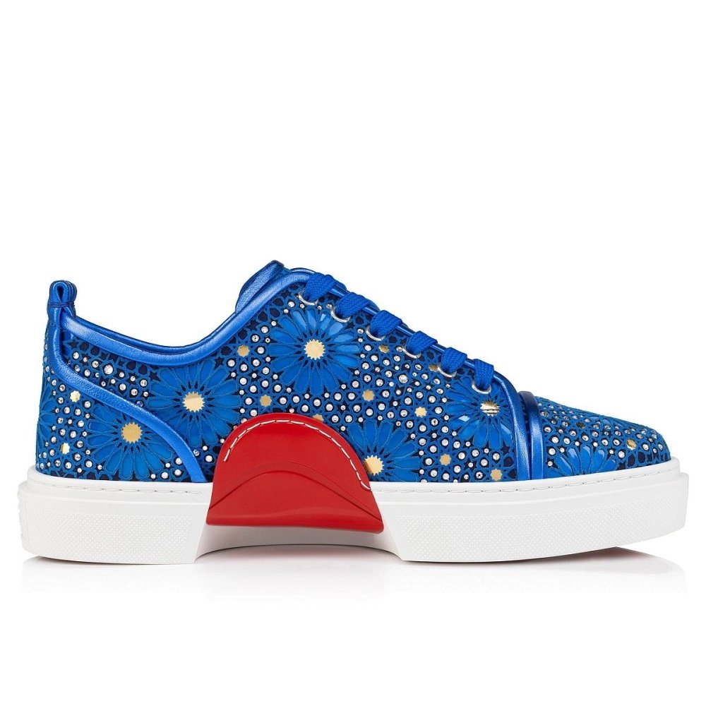 Knockoff Christian Louboutin Adolon Junior Sneakers Striking Embroidery And Strass Electric Blue