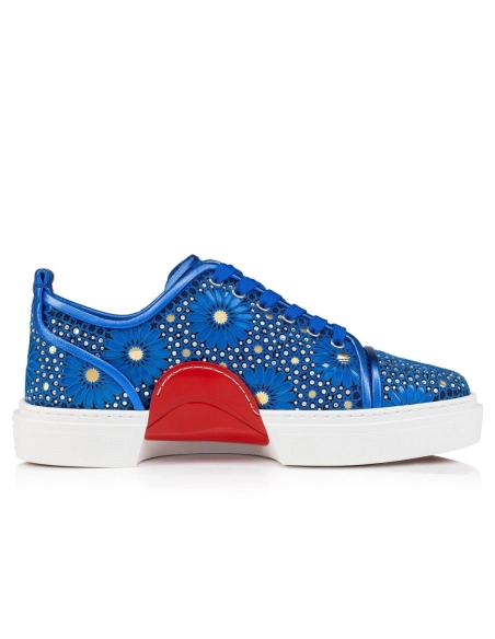 Knockoff Christian Louboutin Adolon Junior Sneakers Striking Embroidery And Strass Electric Blue