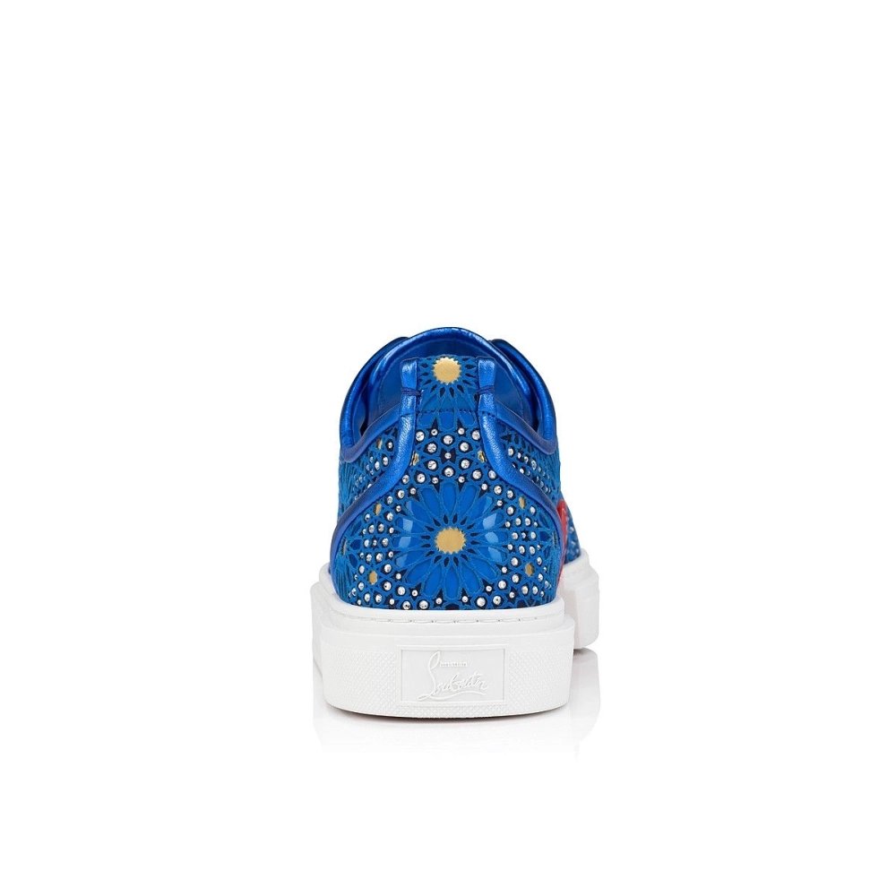 Knockoff Christian Louboutin Adolon Junior Sneakers Striking Embroidery And Strass Electric Blue