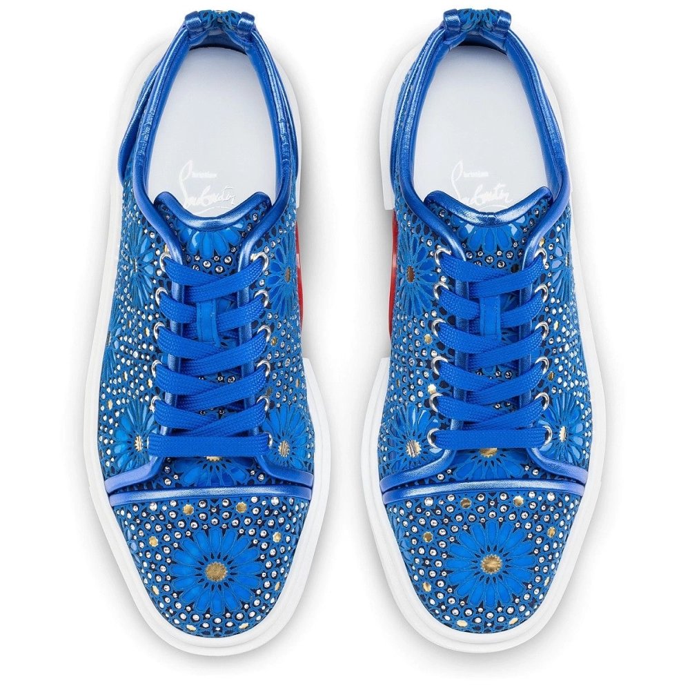 Knockoff Christian Louboutin Adolon Junior Sneakers Striking Embroidery And Strass Electric Blue