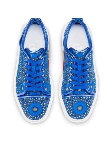Knockoff Christian Louboutin Adolon Junior Sneakers Striking Embroidery And Strass Electric Blue