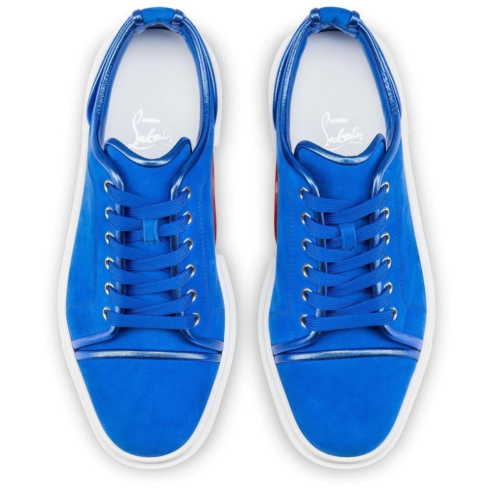 Cheap Christian Louboutin Adolon Junior Sneakers Calf Leather Electric Blue, Discount Christian Louboutin Shoes