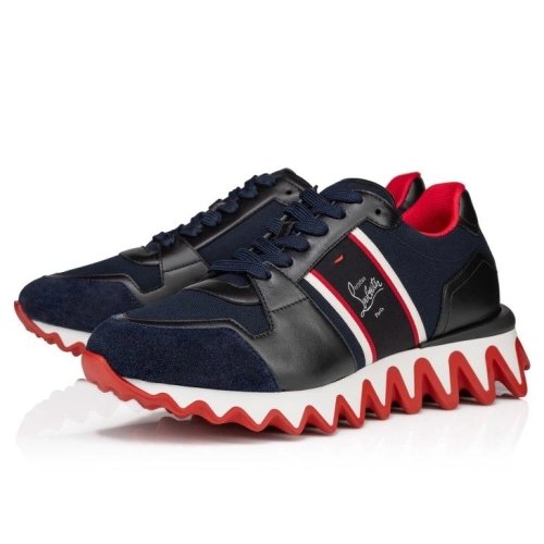 Fake Christian Louboutin Nastroshark Sneakers Olona Canva And Calf Leather Navy