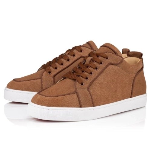 Fake Christian Louboutin Rantulow Sneakers Grained Calf Leather Cuoio, Replica CL Shoes