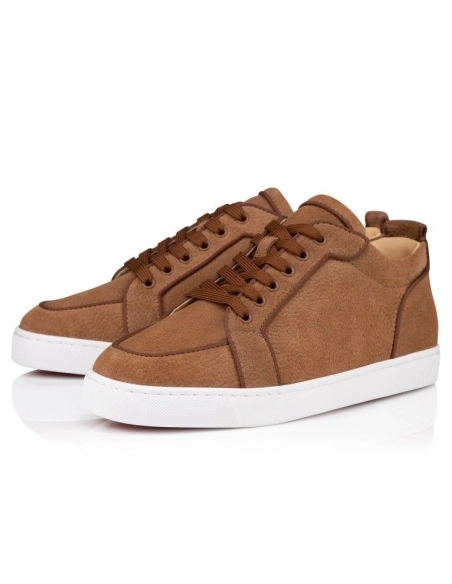Fake Christian Louboutin Rantulow Sneakers Grained Calf Leather Cuoio, Replica CL Shoes