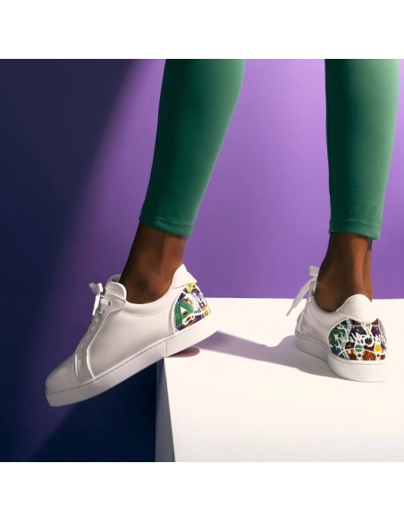 Discount Christian Louboutin Fun Vieira Sneakers Men Calf Leather And Rubber White Outlet