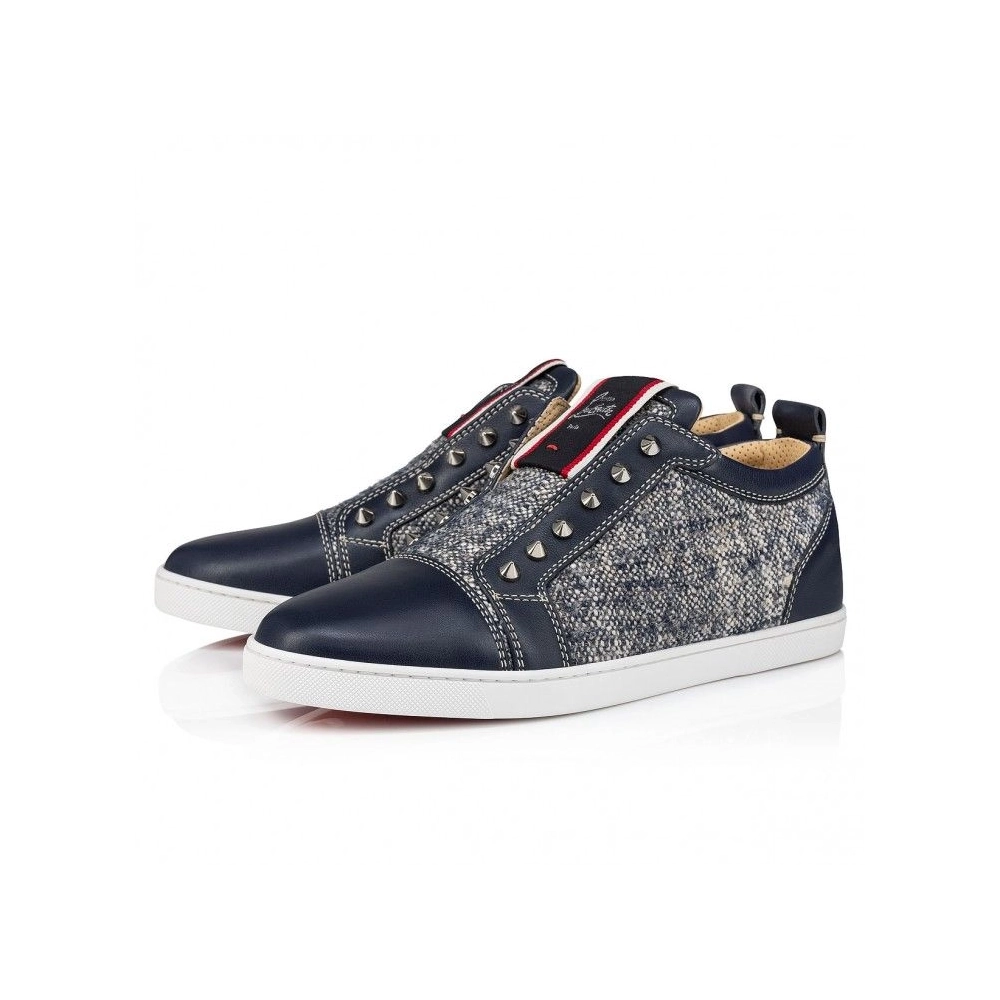 Fake Christian Louboutin F.A.V Fique A Vontade Sneakers Wool And Calf Leather Navy, Replica CL Shoes