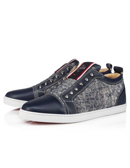 Fake Christian Louboutin F.A.V Fique A Vontade Sneakers Wool And Calf Leather Navy, Replica CL Shoes