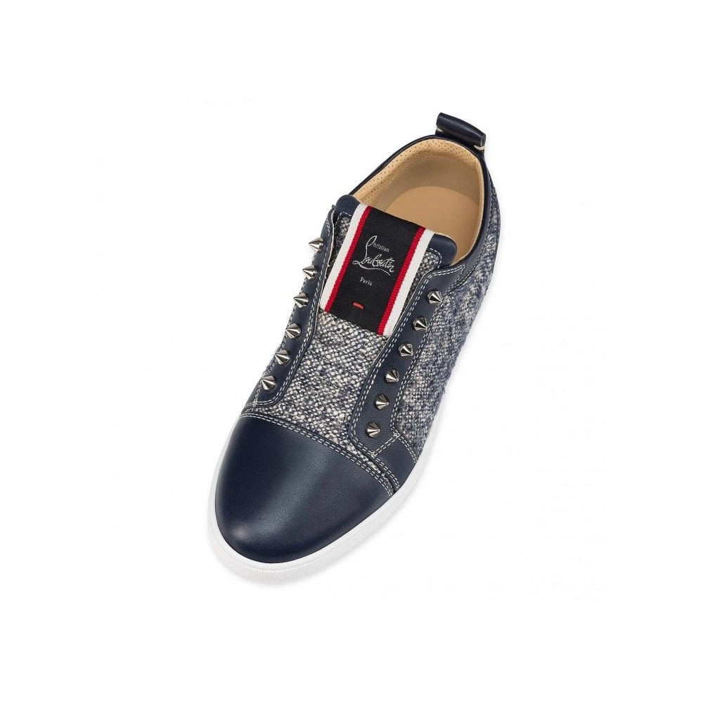 Fake Christian Louboutin F.A.V Fique A Vontade Sneakers Wool And Calf Leather Navy, Replica CL Shoes