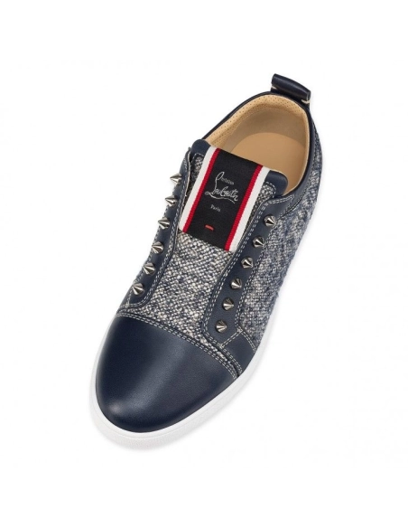 Fake Christian Louboutin F.A.V Fique A Vontade Sneakers Wool And Calf Leather Navy, Replica CL Shoes