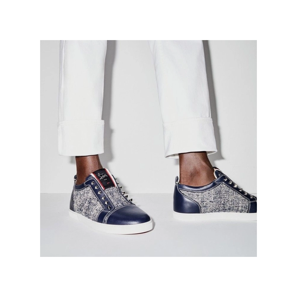 Fake Christian Louboutin F.A.V Fique A Vontade Sneakers Wool And Calf Leather Navy, Replica CL Shoes