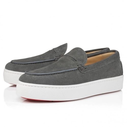 Knockoff Christian Louboutin Paqueboat Boat Shoes Calf Leather Grey, Fake CL Shoes