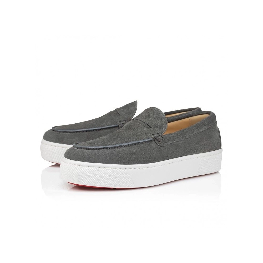 Knockoff Christian Louboutin Paqueboat Boat Shoes Calf Leather Grey, Fake CL Shoes