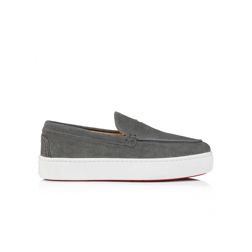 Knockoff Christian Louboutin Paqueboat Boat Shoes Calf Leather Grey, Fake CL Shoes