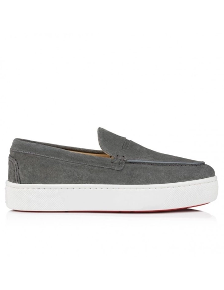 Knockoff Christian Louboutin Paqueboat Boat Shoes Calf Leather Grey, Fake CL Shoes