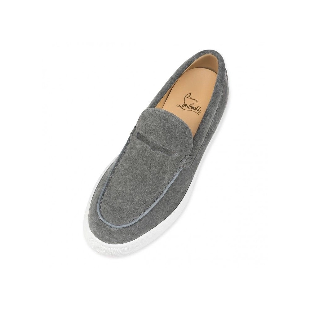 Knockoff Christian Louboutin Paqueboat Boat Shoes Calf Leather Grey, Fake CL Shoes