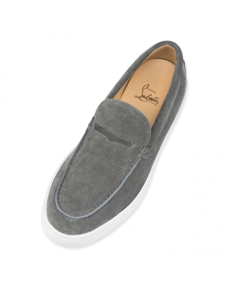 Knockoff Christian Louboutin Paqueboat Boat Shoes Calf Leather Grey, Fake CL Shoes