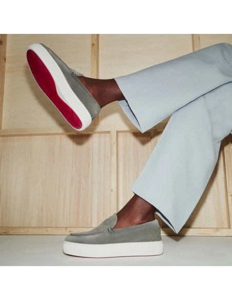 Knockoff Christian Louboutin Paqueboat Boat Shoes Calf Leather Grey, Fake CL Shoes