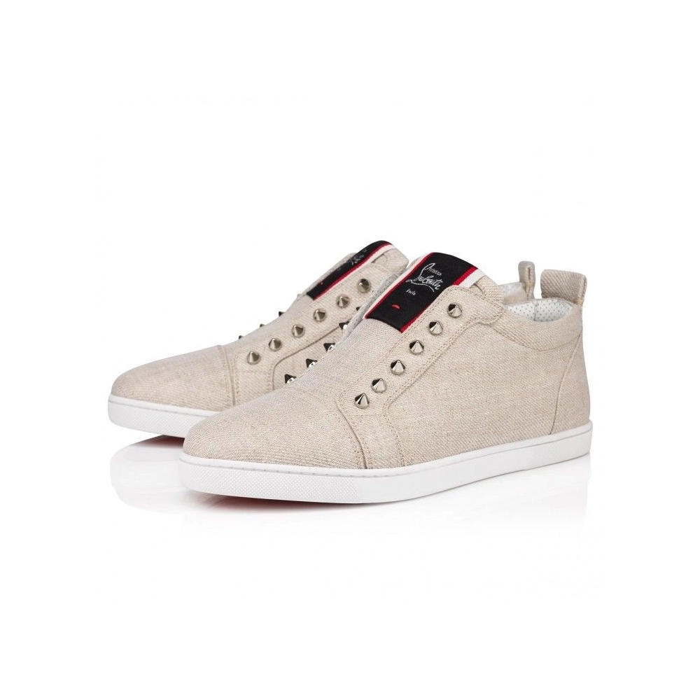 Cheap Christian Louboutin F.A.V Fique A Vontade Slip-On Sneakers Country Linen Albatre Outlet Sale, Discount CL Shoe