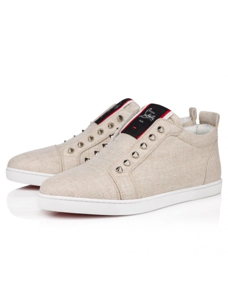 Cheap Christian Louboutin F.A.V Fique A Vontade Slip-On Sneakers Country Linen Albatre Outlet Sale, Discount CL Shoe