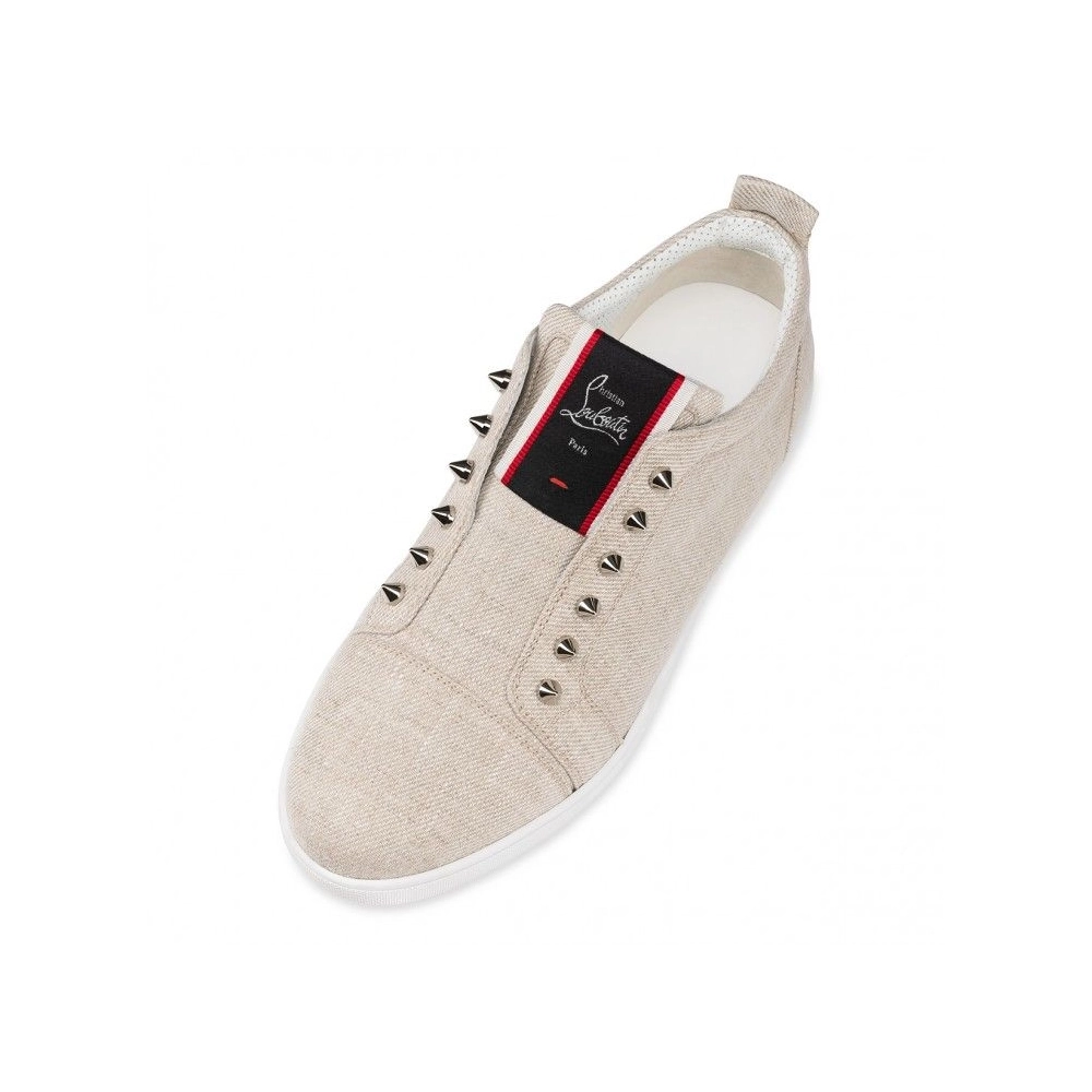 Cheap Christian Louboutin F.A.V Fique A Vontade Slip-On Sneakers Country Linen Albatre Outlet Sale, Discount CL Shoe