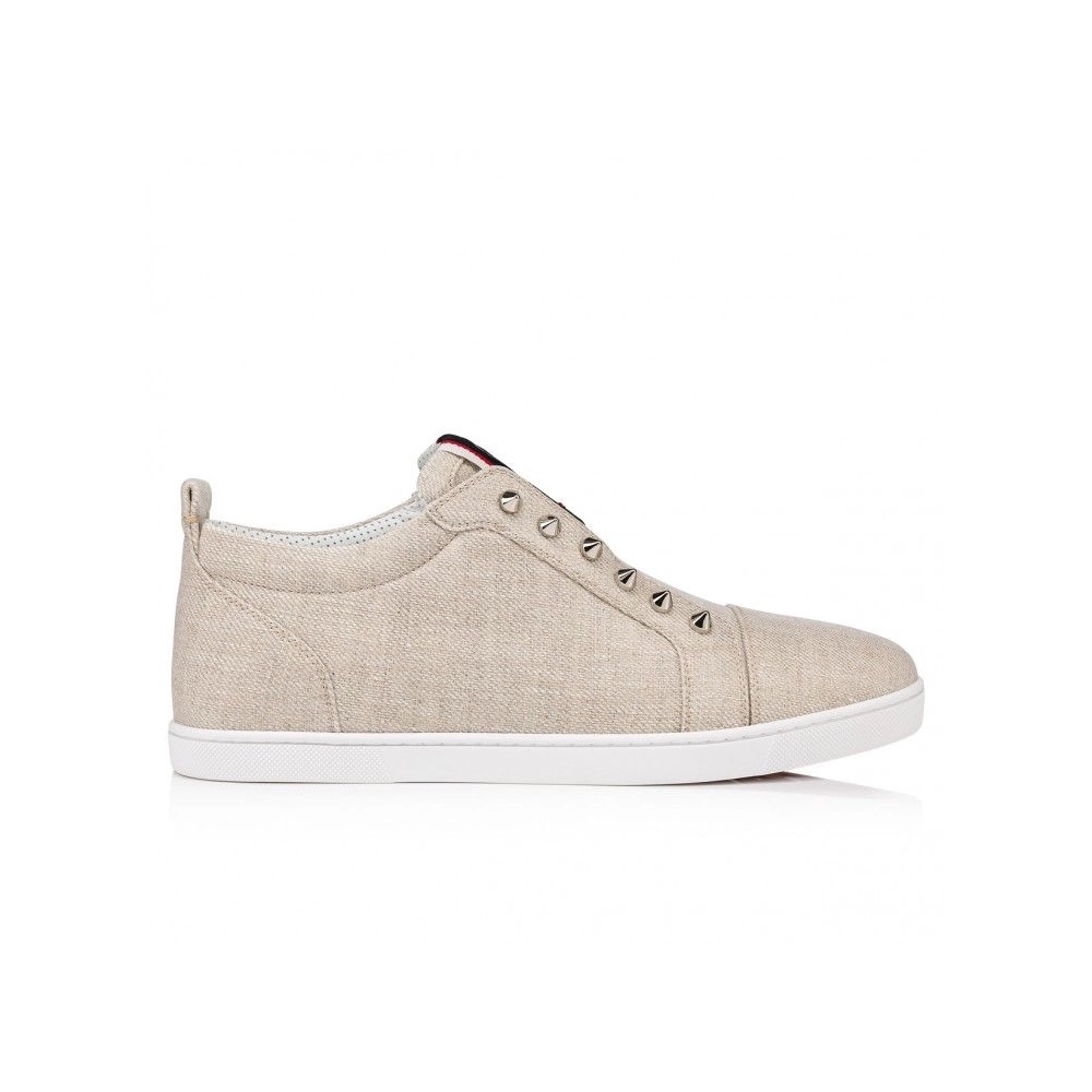 Cheap Christian Louboutin F.A.V Fique A Vontade Slip-On Sneakers Country Linen Albatre Outlet Sale, Discount CL Shoe