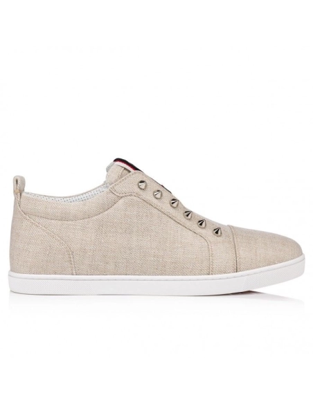 Cheap Christian Louboutin F.A.V Fique A Vontade Slip-On Sneakers Country Linen Albatre Outlet Sale, Discount CL Shoe