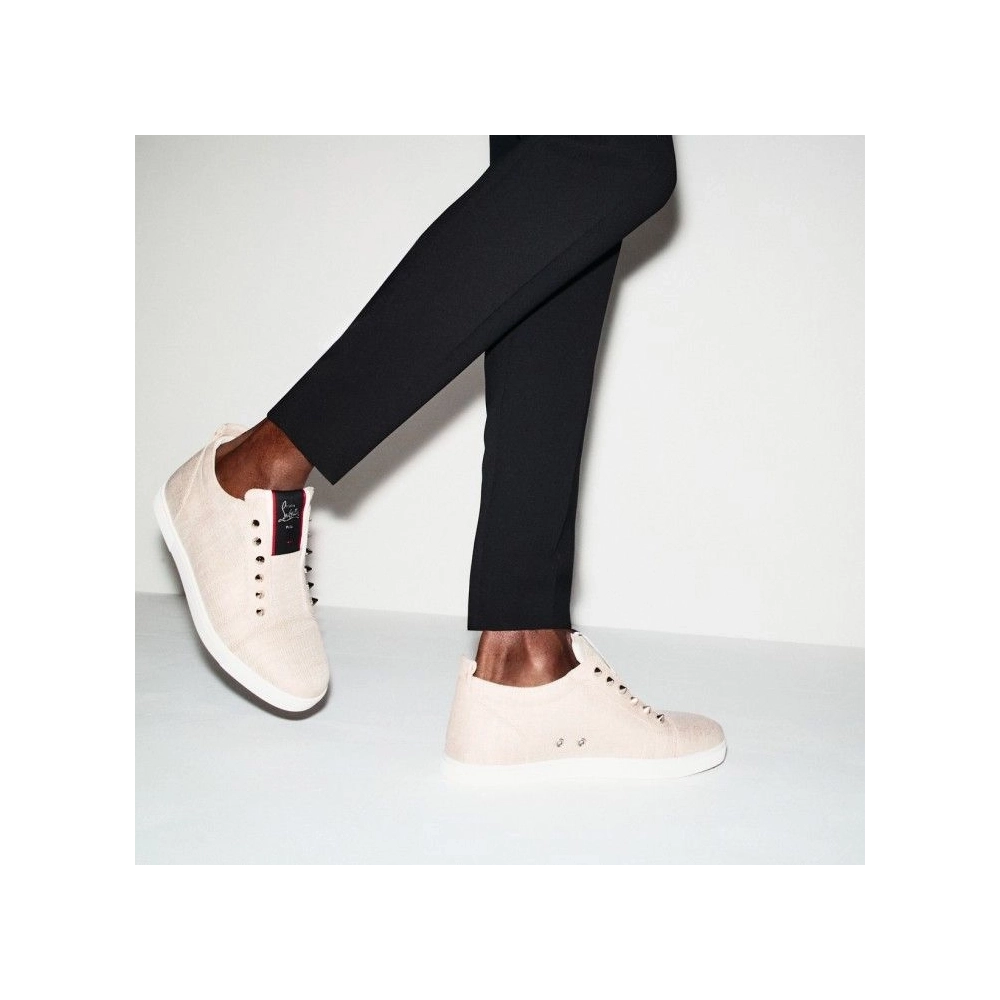 Cheap Christian Louboutin F.A.V Fique A Vontade Slip-On Sneakers Country Linen Albatre Outlet Sale, Discount CL Shoe