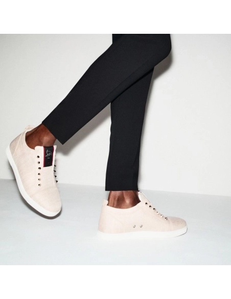 Cheap Christian Louboutin F.A.V Fique A Vontade Slip-On Sneakers Country Linen Albatre Outlet Sale, Discount CL Shoe
