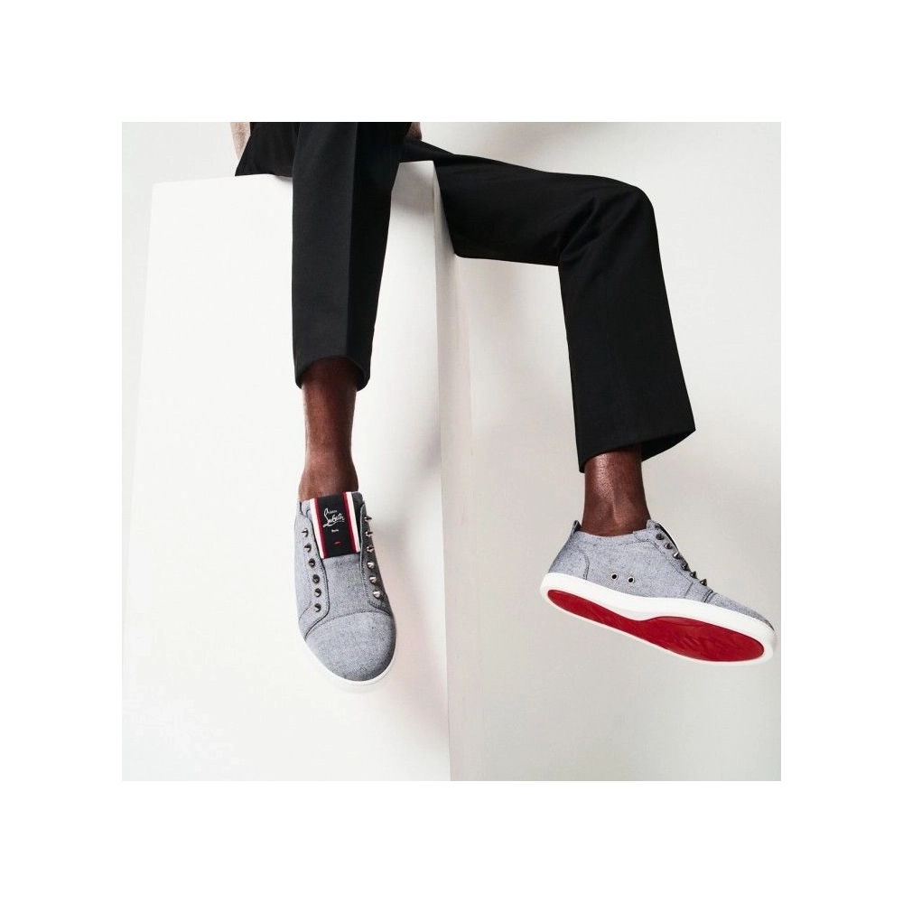 Replica Christian Louboutin F.A.V Fique A Vontade Slip-On Sneakers Country Linen Smoky, Replica CL Shoes
