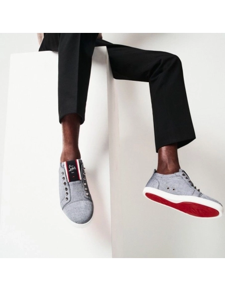 Replica Christian Louboutin F.A.V Fique A Vontade Slip-On Sneakers Country Linen Smoky, Replica CL Shoes