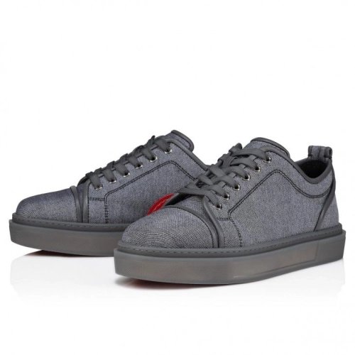 Fake Christian Louboutin Adolon Junior Sneakers Linen And Calf Leather Smoky, Knockoff Christian Louboutin Shoes