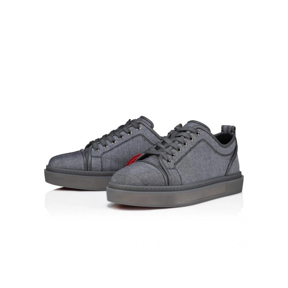 Fake Christian Louboutin Adolon Junior Sneakers Linen And Calf Leather Smoky, Knockoff Christian Louboutin Shoes