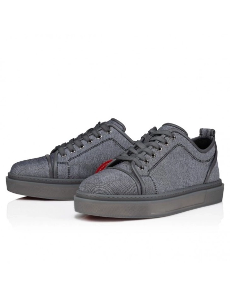 Fake Christian Louboutin Adolon Junior Sneakers Linen And Calf Leather Smoky, Knockoff Christian Louboutin Shoes