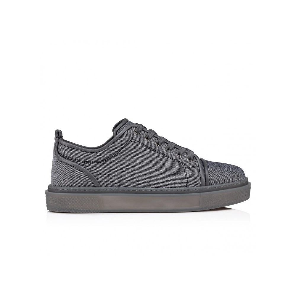 Fake Christian Louboutin Adolon Junior Sneakers Linen And Calf Leather Smoky, Knockoff Christian Louboutin Shoes