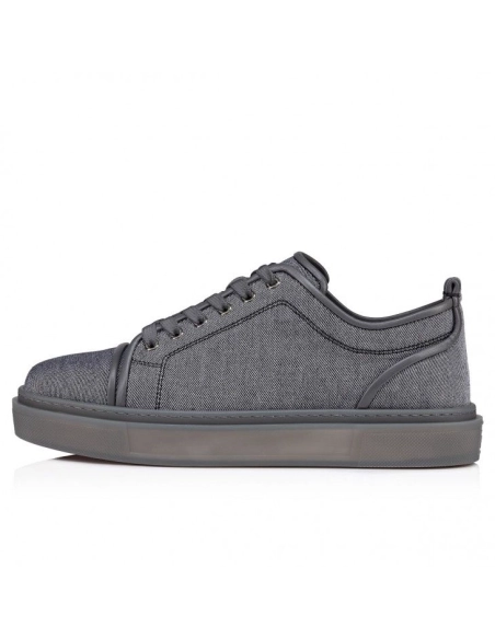 Fake Christian Louboutin Adolon Junior Sneakers Linen And Calf Leather Smoky, Knockoff Christian Louboutin Shoes