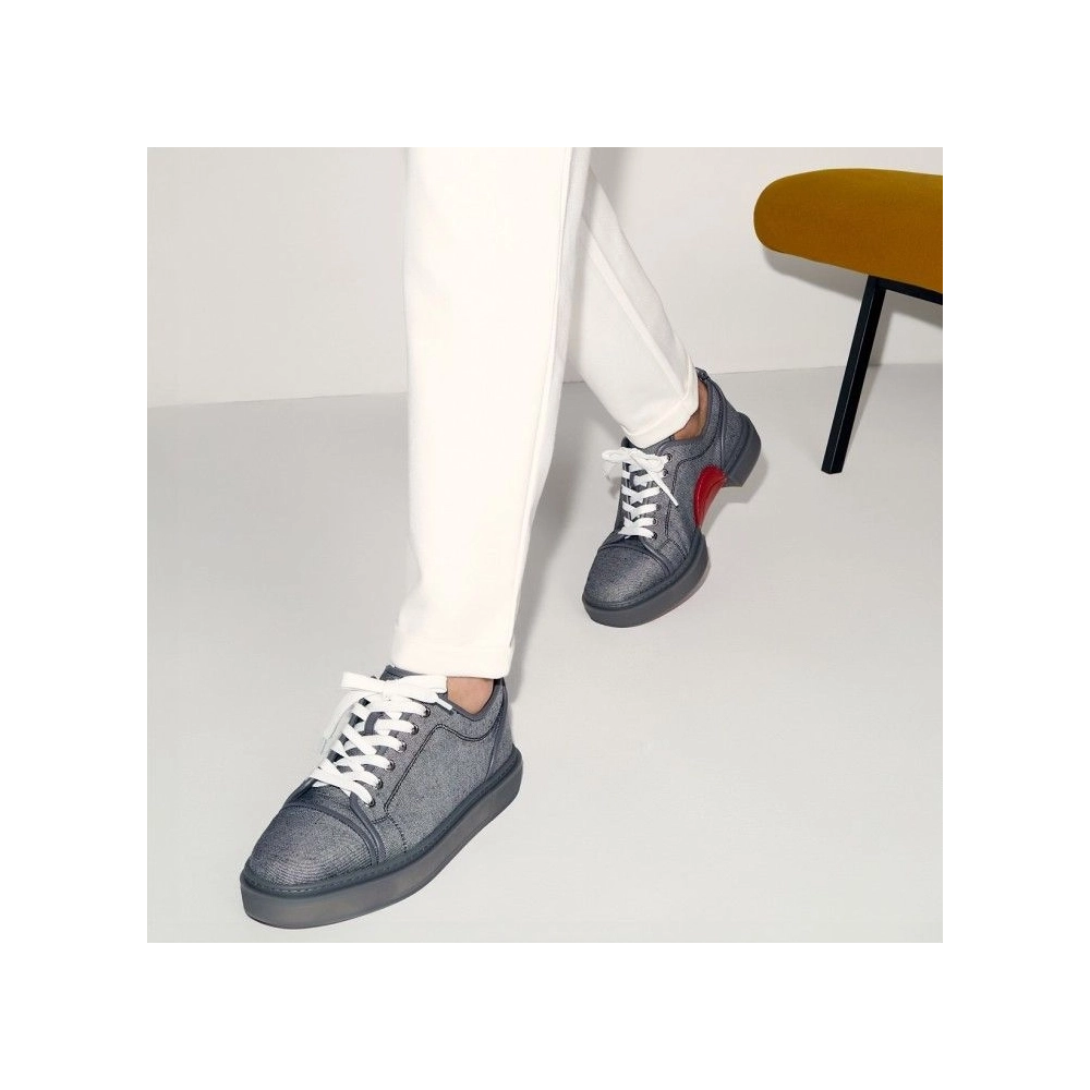 Fake Christian Louboutin Adolon Junior Sneakers Linen And Calf Leather Smoky, Knockoff Christian Louboutin Shoes