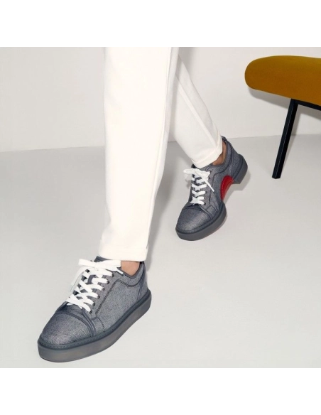 Fake Christian Louboutin Adolon Junior Sneakers Linen And Calf Leather Smoky, Knockoff Christian Louboutin Shoes
