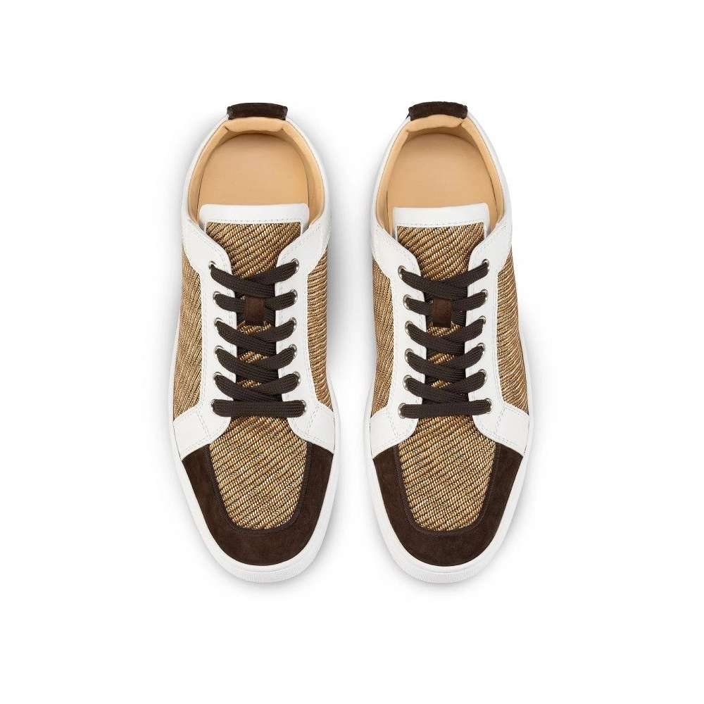Replica Christian Louboutin Rantulow Sneakers Veau Velours And Straw Rabane Cuoio, Fake CL Shoes