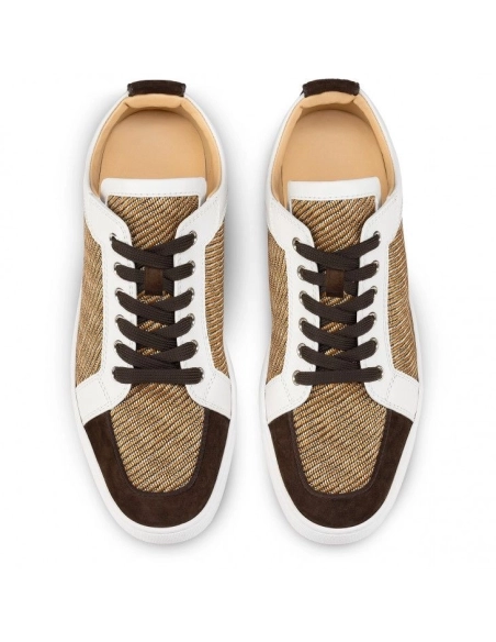 Replica Christian Louboutin Rantulow Sneakers Veau Velours And Straw Rabane Cuoio, Fake CL Shoes
