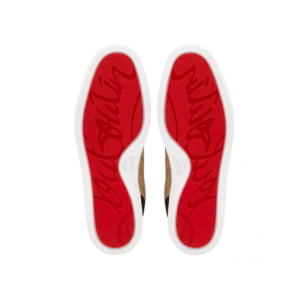 Replica Christian Louboutin Rantulow Sneakers Veau Velours And Straw Rabane Cuoio, Fake CL Shoes