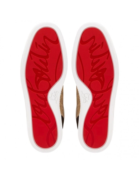 Replica Christian Louboutin Rantulow Sneakers Veau Velours And Straw Rabane Cuoio, Fake CL Shoes