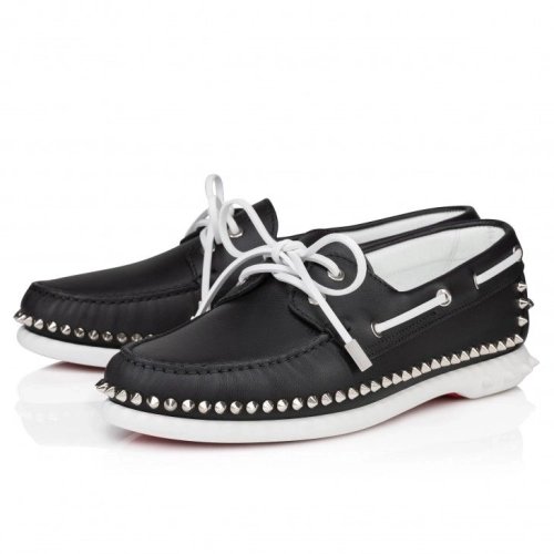Fake Christian Louboutin Gerockel Boat Shoes Calf Leather Black Outlet Online, Replica CL Shoes
